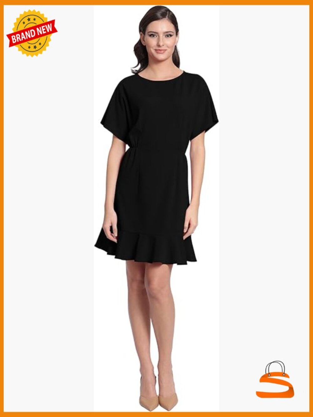 Donna Morgan Cinched Waist Kimono Sleeve Ruffle Flounce Dress Size